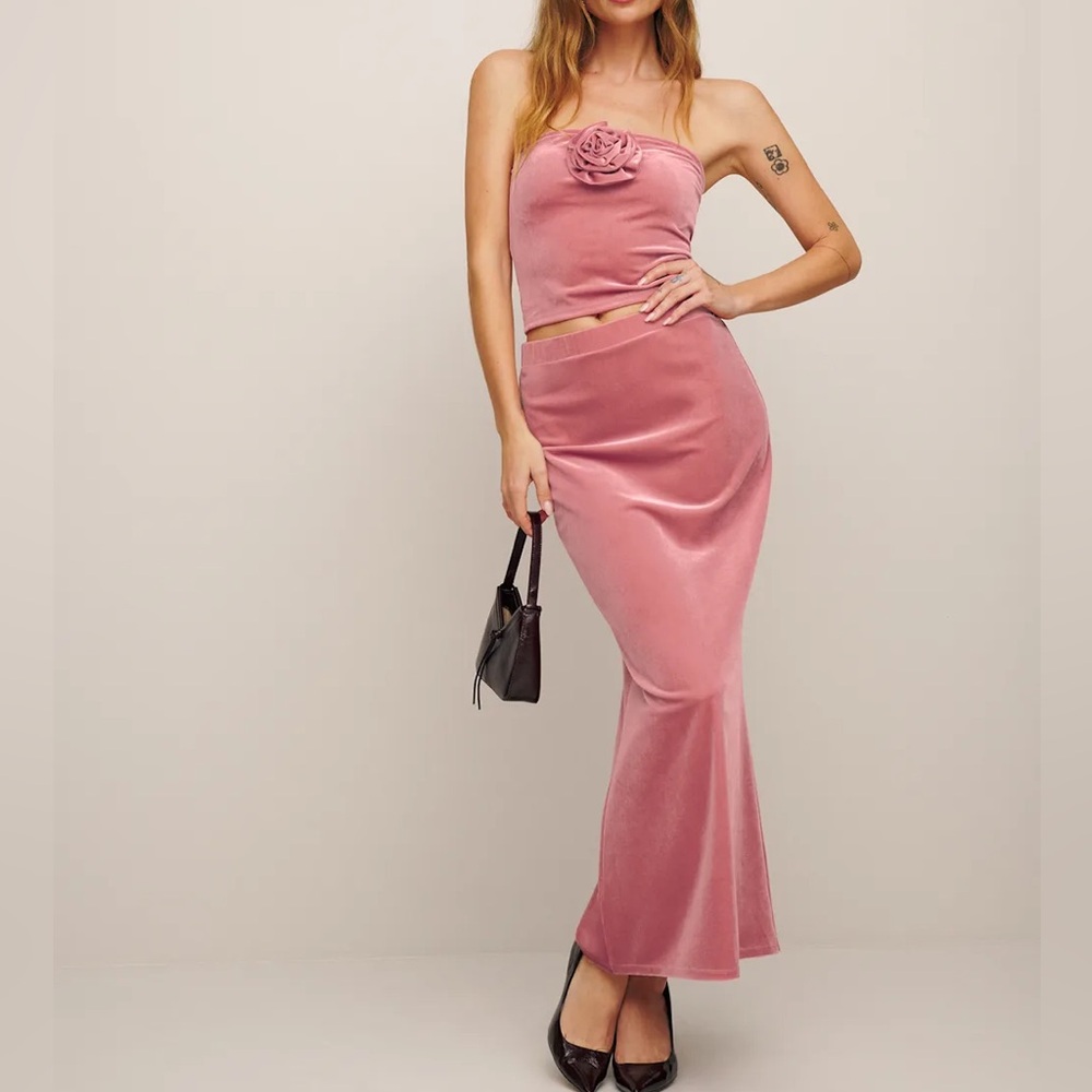 Reformation Adalynn Knit Two Piece in Light Pink Velvet